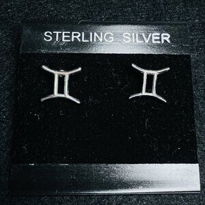 Vintage Dainty Minimalist Sterling Silver Zodiac Gemini The Twins Stud Earrings